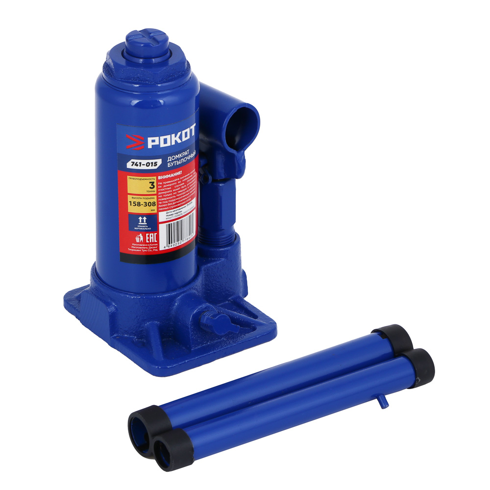 РОКОТ Домкрат бутылочный 3т, 158-308 мм, арт.№ 741-015