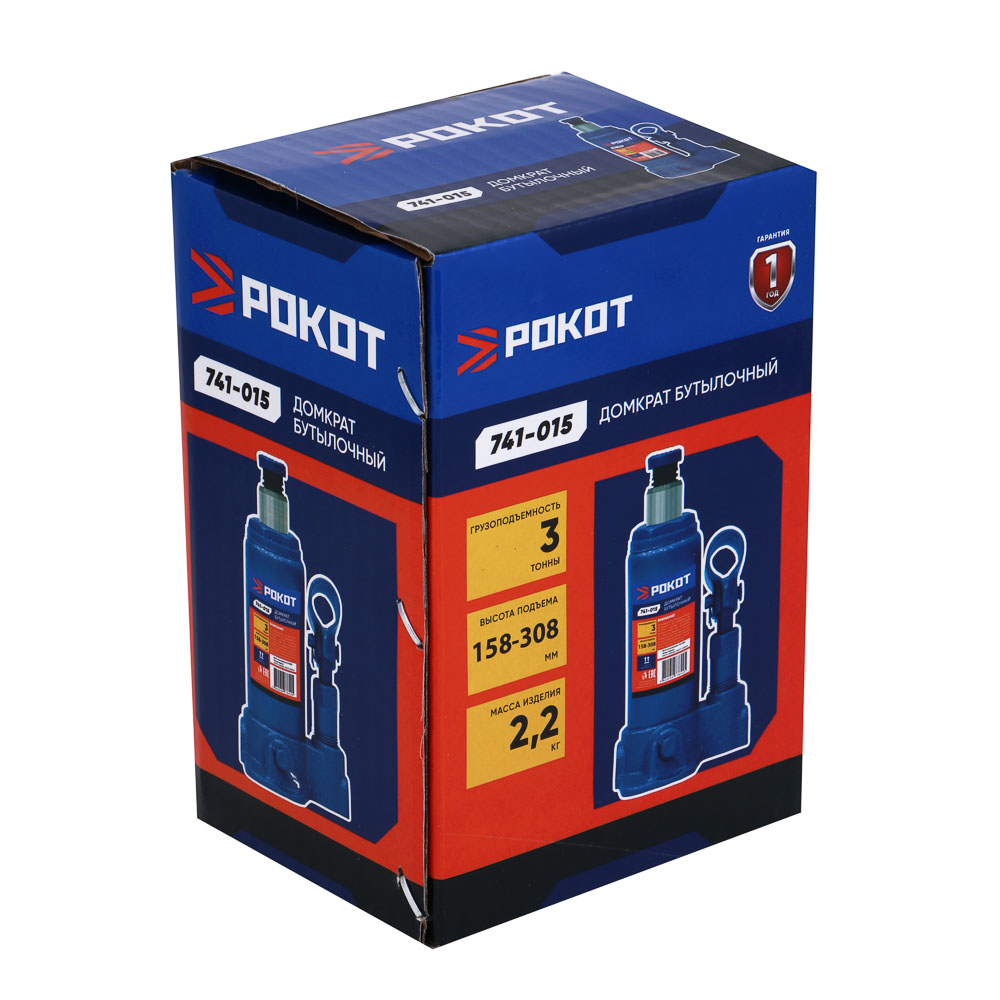 РОКОТ Домкрат бутылочный 3т, 158-308 мм, арт.№ 741-015