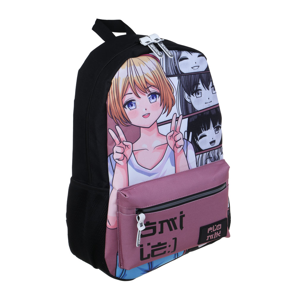 Японский стиль Рюкзак подростковый 43,5х29х13,5см, 1 отд., 3 карм., ПЭ, нашивка и пулеры из силикона, арт.№ 577-003