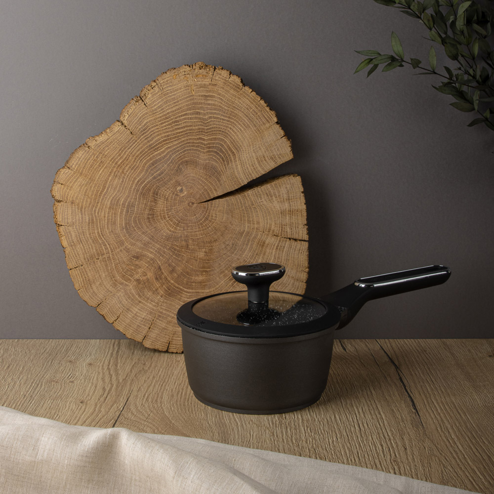 BY COLLECTION Ковш с крышкой литой 1,4л, 16х8,5см, антипригарное покрытие мрамор, индукция, арт.№ 846-585