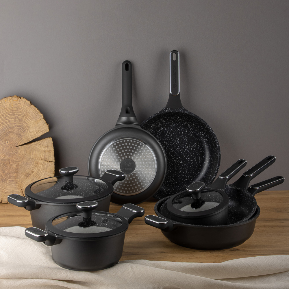 BY COLLECTION Ковш с крышкой литой 1,4л, 16х8,5см, антипригарное покрытие мрамор, индукция, арт.№ 846-585