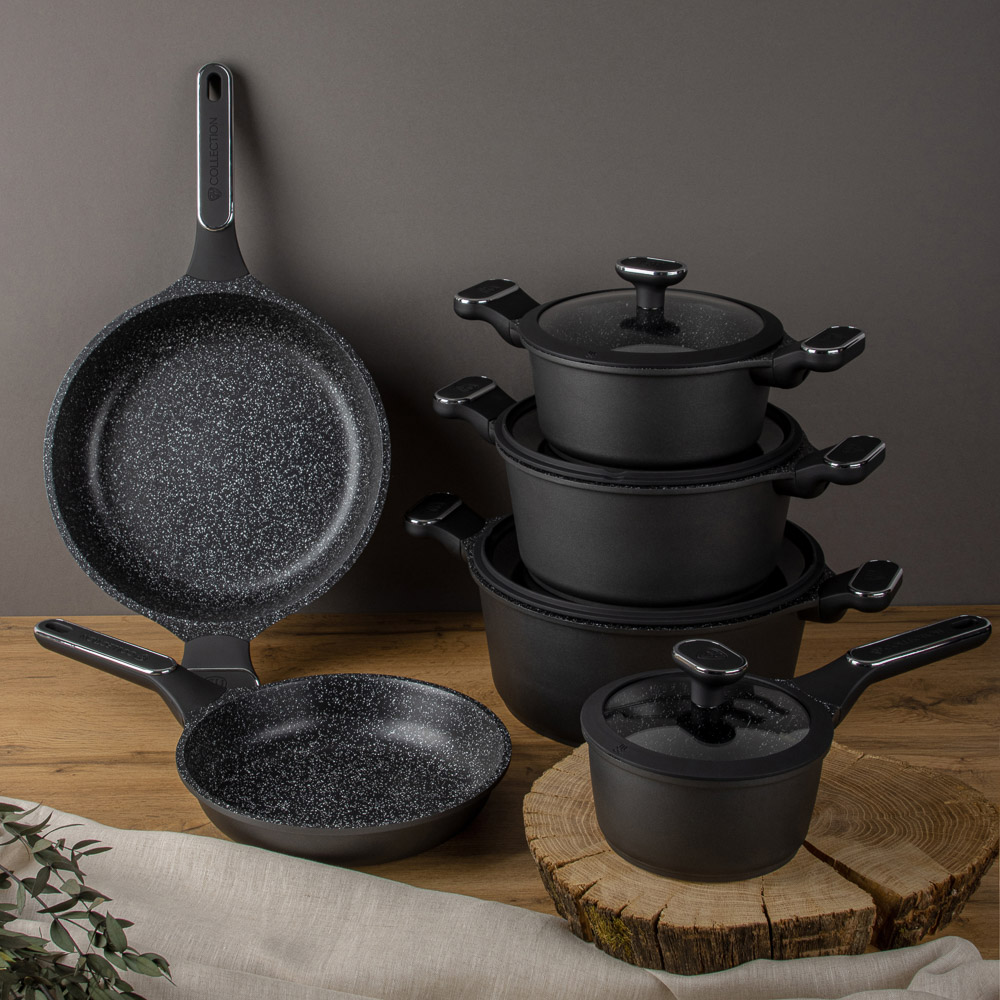 Набор посуды 10 предметов BY COLLECTION, антипригарное покрытие: кастрюли+крышки 2,5 л, 4,3 л, 6,5 л, ковш+крышка 1,4 л, сковорода 24 см, сотейник 28 см, арт.№ 846-588