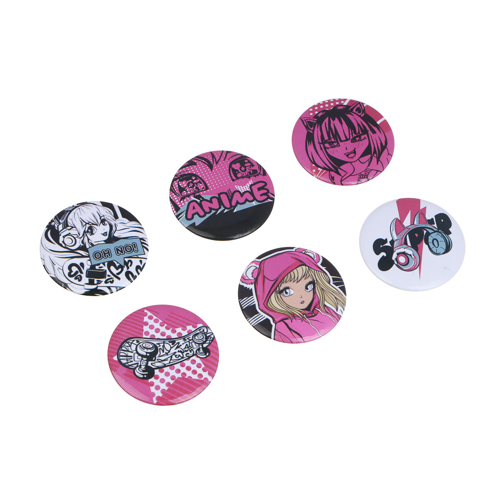 Набор значков, 6 штук, "Статусы/Аниме", D=3,5см, металл, арт.№ 524-289