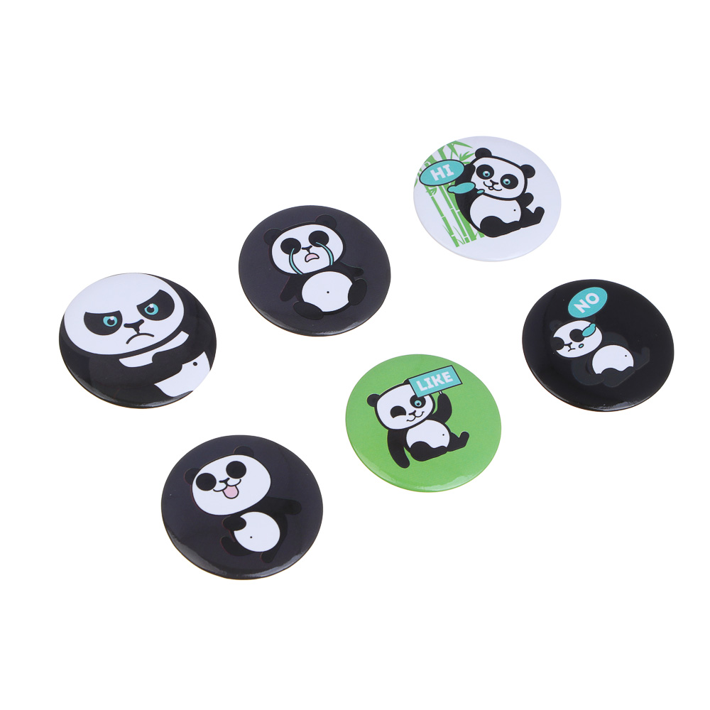 Набор значков, 6 штук, "Панда/Футбол", D=3,5 см, металл, арт.№ 524-290