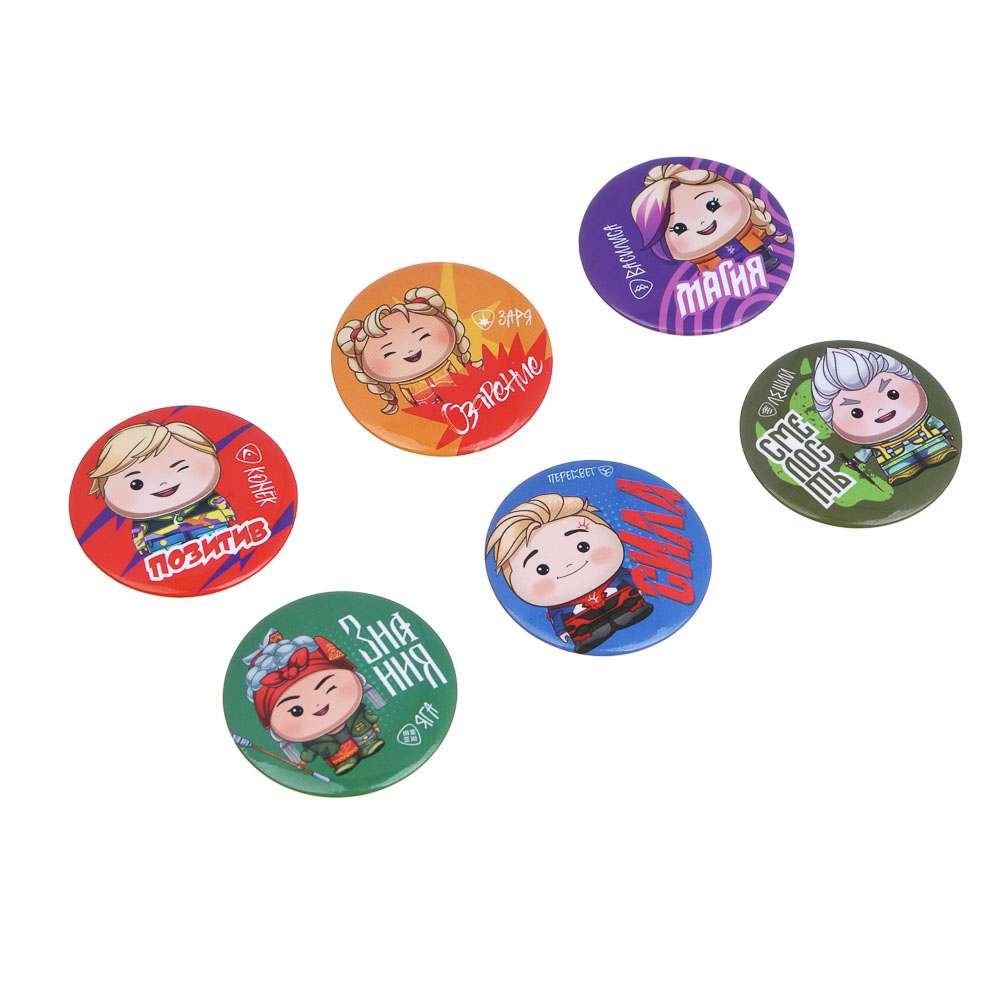 Набор значков BY Русские Супергерои 6 штук, D=3,5 см, металл, 2 дизайна, арт.№ 801-057