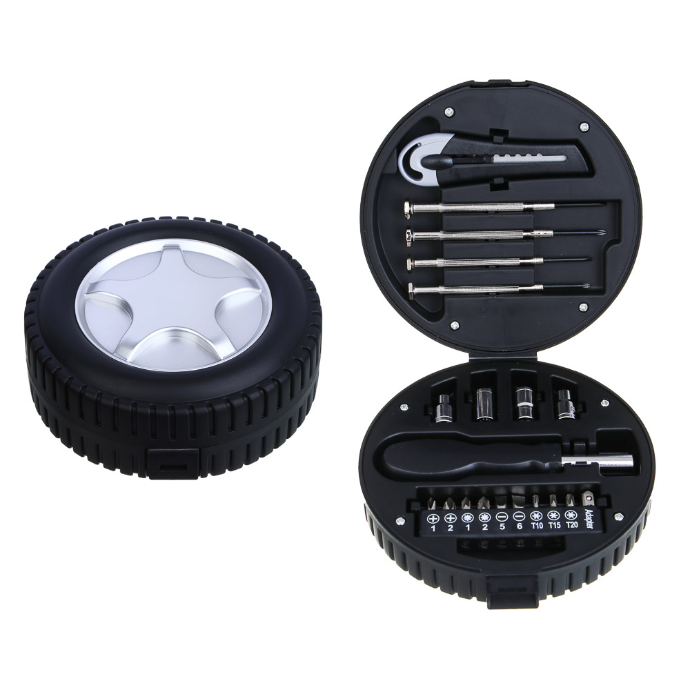 ЕРМАК Набор подарочный "колесо" 20в1 (головки, биты, отвертка, нож, отвертки для точных работ), арт.№ 736-254