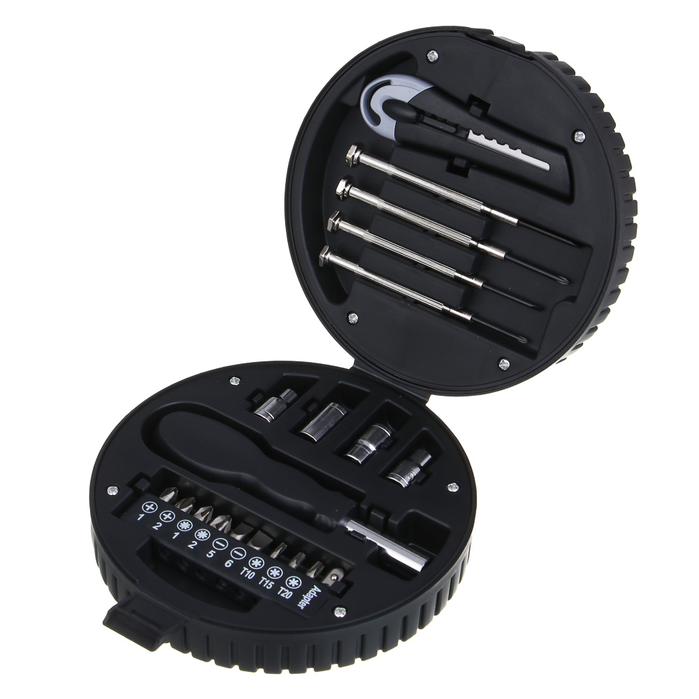 ЕРМАК Набор подарочный "колесо" 20в1 (головки, биты, отвертка, нож, отвертки для точных работ), арт.№ 736-254