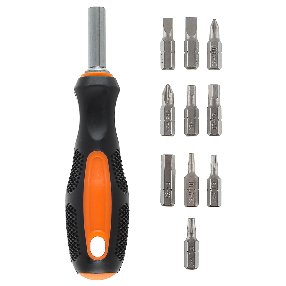 РОКОТ Отвертка насадка под биты + 10 бит, арт.№ 736-256