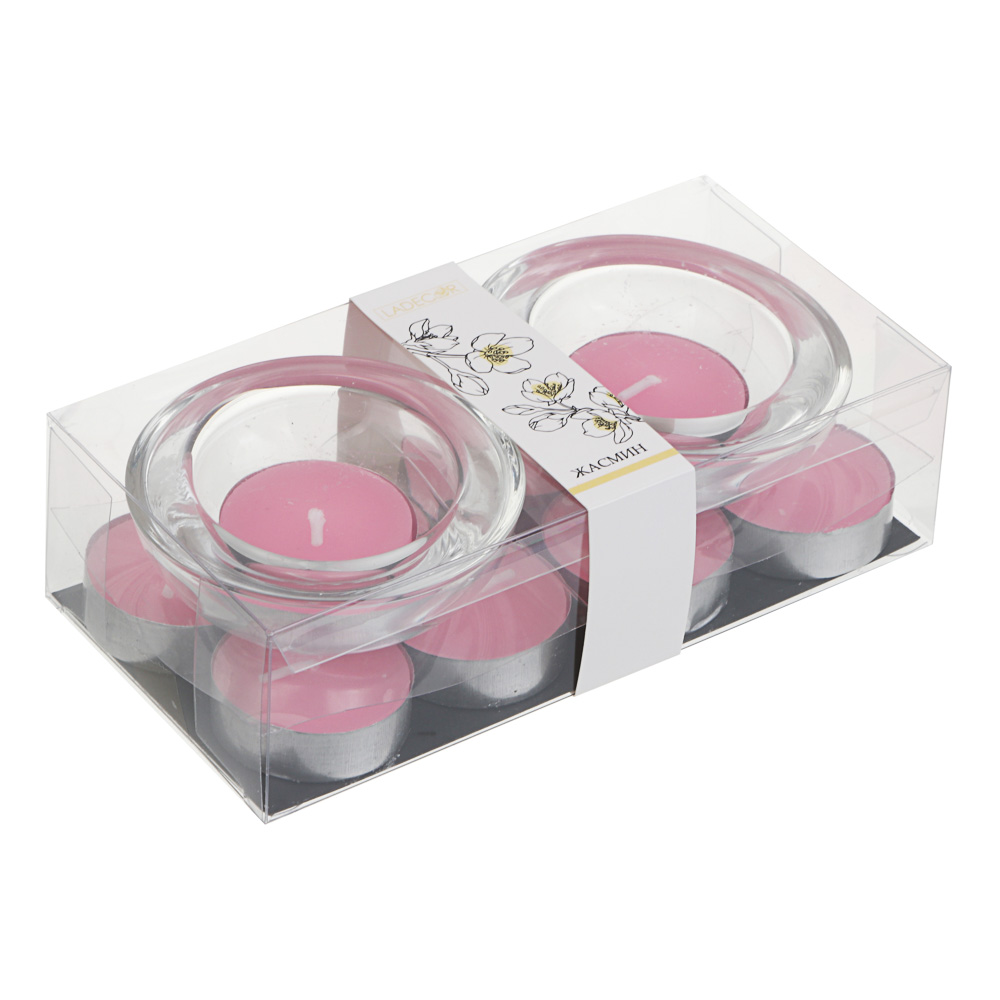 LADECOR Набор ароматических свечей с подсвечниками, (10+2), стекло, парафин, 4 аромата, арт.№ 508-818