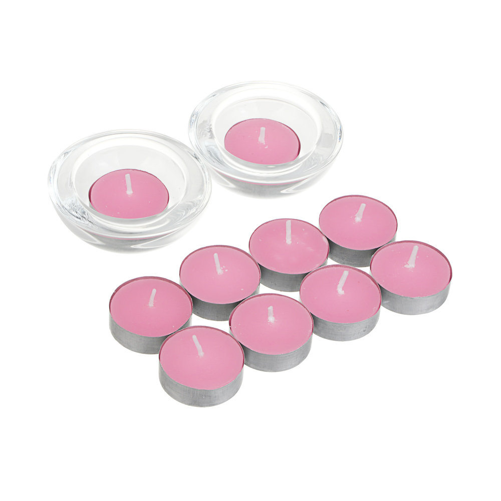 LADECOR Набор ароматических свечей с подсвечниками, (10+2), стекло, парафин, 4 аромата, арт.№ 508-818