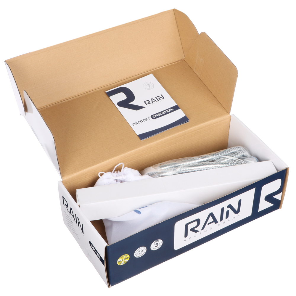 RAIN Смеситель для ванны Обсидиан, прямой излив 35см, душ. набор, картридж 35мм, латунь, хром, арт.№ 561-313