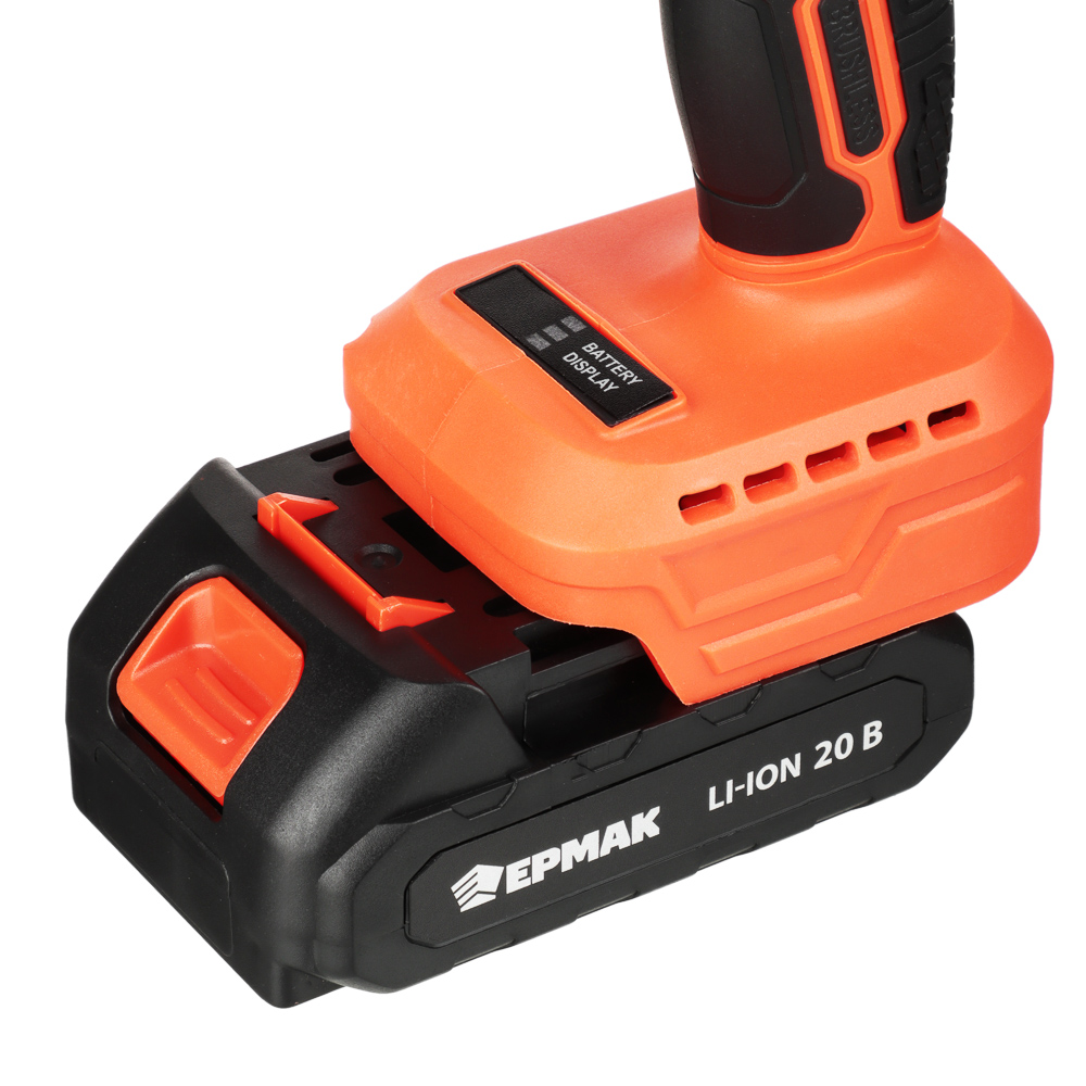 ЕРМАК Дрель-шуруповерт на АКБ, Бесщет., удар, 20В-2,0А Li-ion (1шт), з/у, мет.патр,45H*m, (ONE), арт.№ 691-050