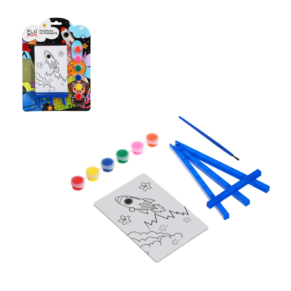 FLOMIK Набор для раскрашивания, картинка на подставке, краски и кисть в комплекте, картон, блистер, арт.№ 590-015