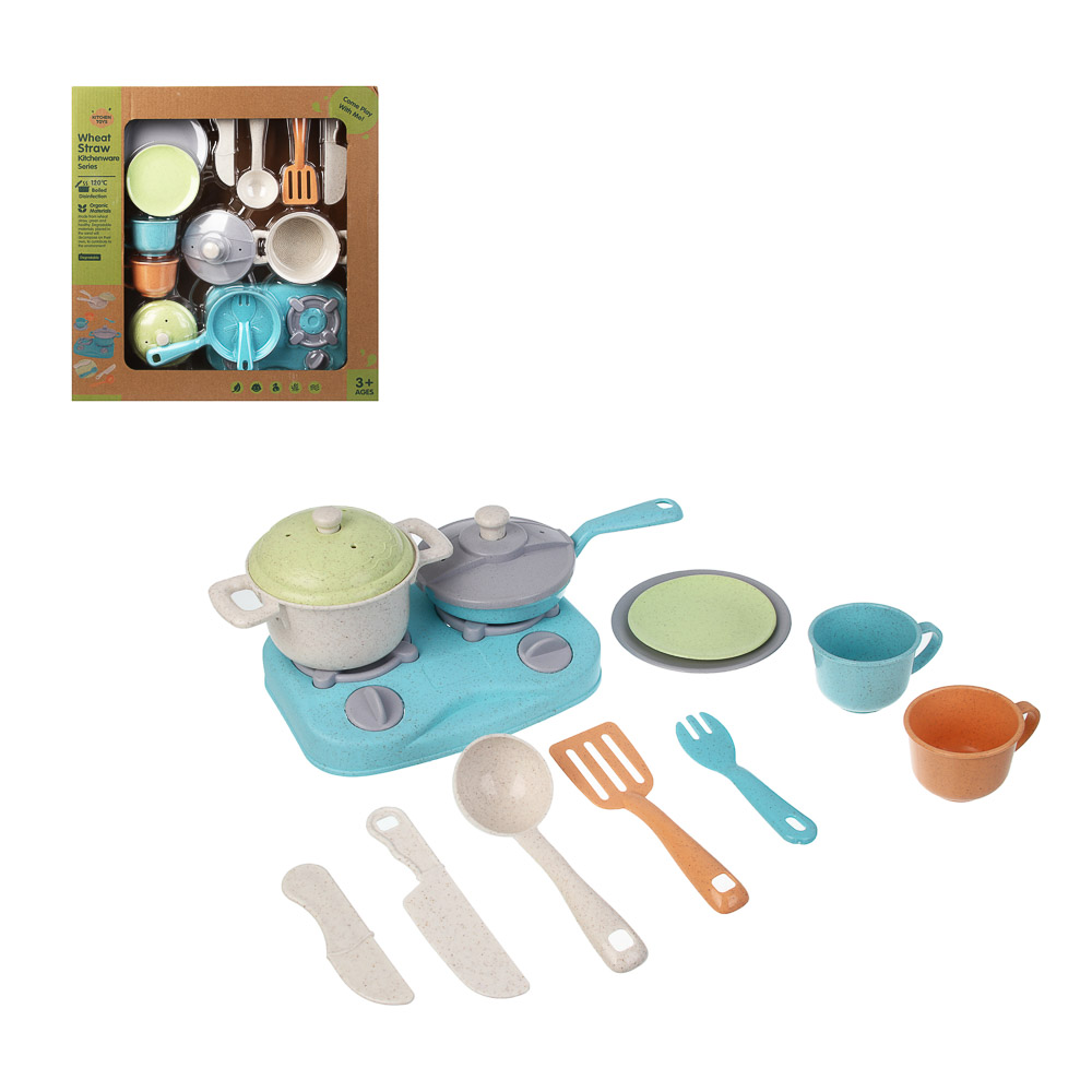 ИГРОЛЕНД Игровой набор посуды "Экопластик", 14 предметов, пластик, 37х7х39,5 см, арт.№ 294-228