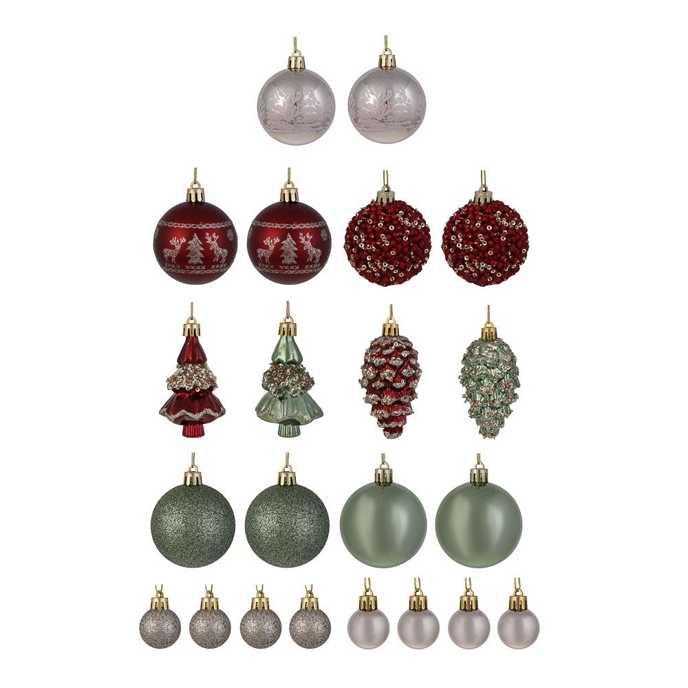 СНОУ БУМ Набор шаров и украшений, 30 шт, 3см, 6см, 8см, 9см, бордовый, фисташковый, шампань, арт.№ 309-093