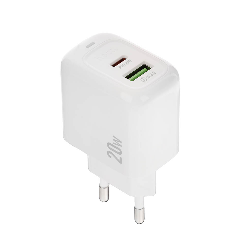 Сетевое зарядное устройство hoco. модель CS54A, USB-С PD 20W+QC3.0, цвет: белый, арт.№ 916-320