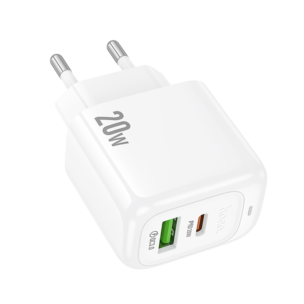 Сетевое зарядное устройство hoco. модель CS54A, USB-С PD 20W+QC3.0, цвет: белый, арт.№ 916-320