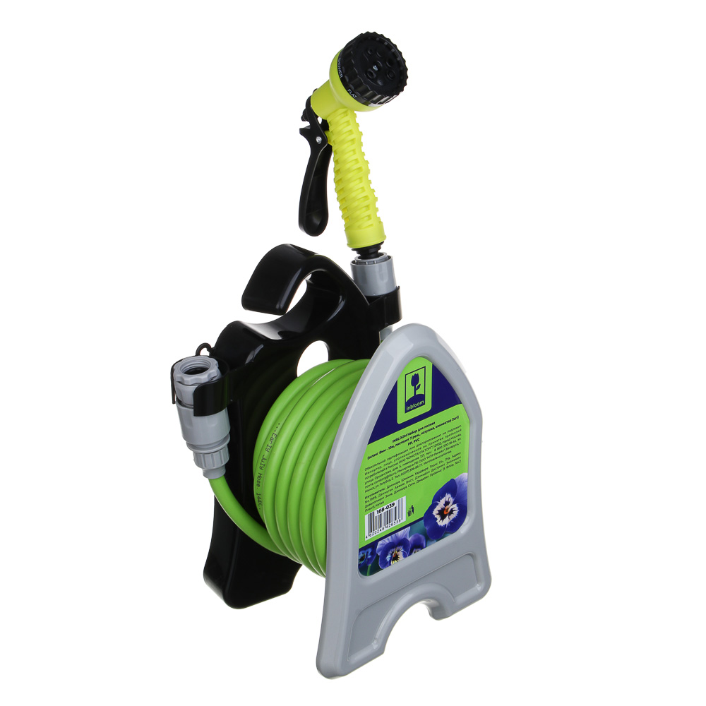 INBLOOM Набор для полива (шланг 8мм - 10м, пистолет 7 реж., катушка, коннектор 2шт) PP, PVC, арт.№ 168-039