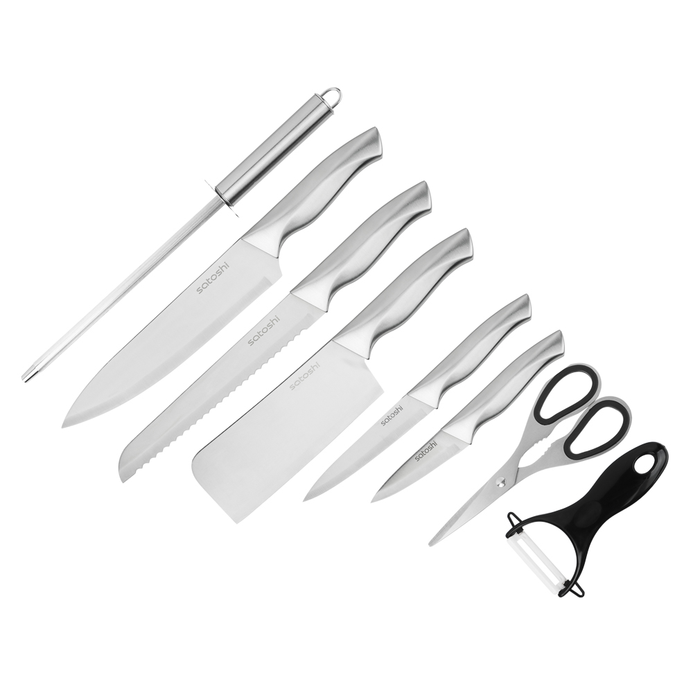 SATOSHI Морель Набор ножей кухонных 9пр, ручки хром, акриловая подставка, арт.№ 803-401