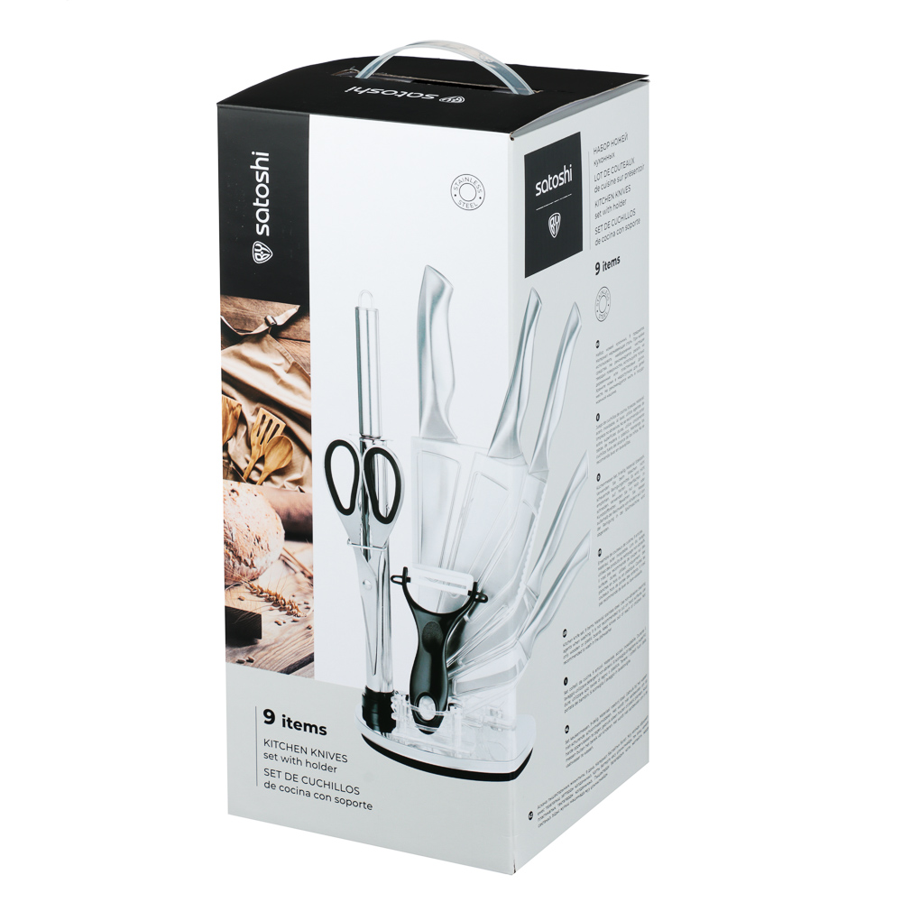 SATOSHI Морель Набор ножей кухонных 9пр, ручки хром, акриловая подставка, арт.№ 803-401