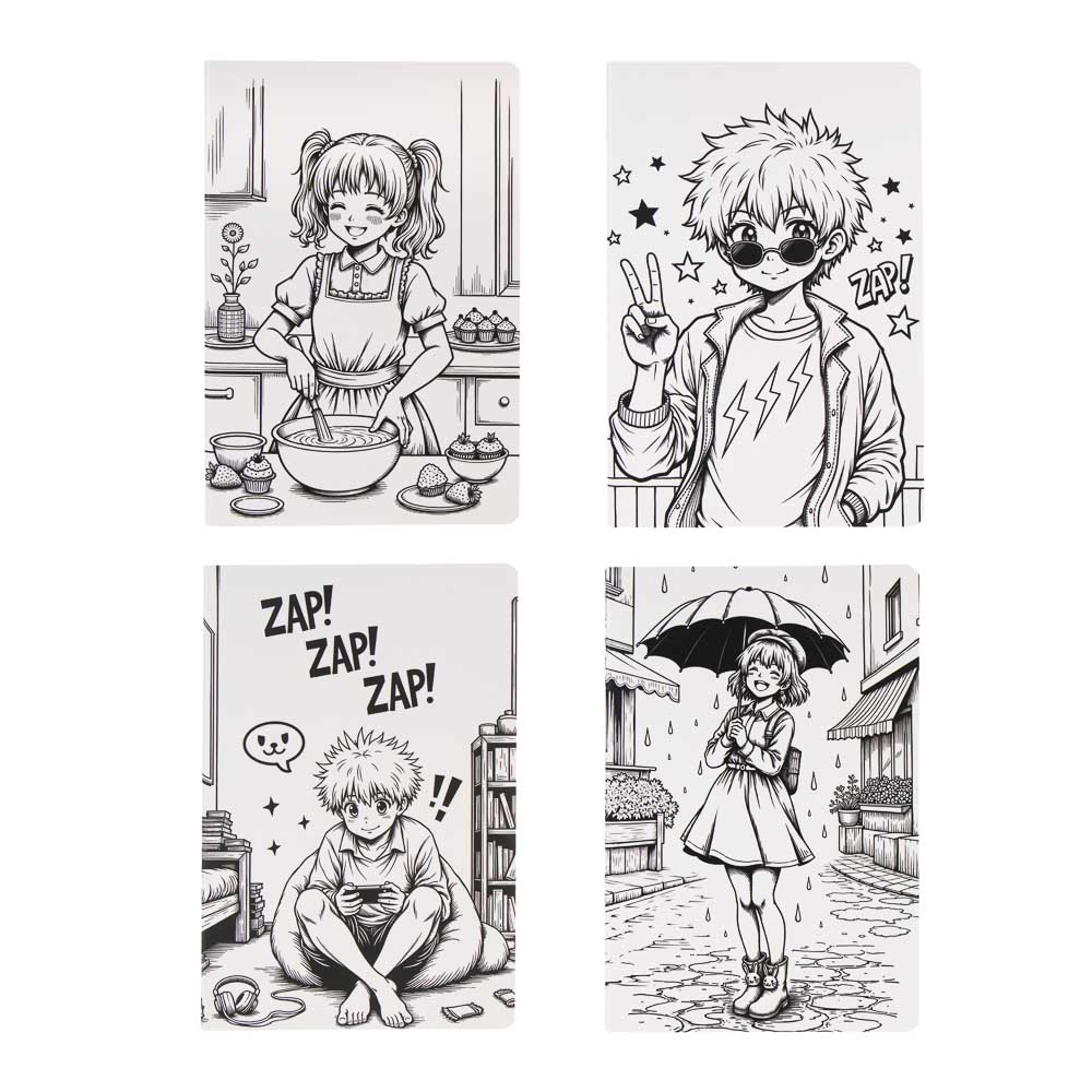 Записная книжка швейная строчка, 13,5х20,5см, 32л, "Аниме", обложка картон, тиснение, 4 дизайна, арт.№ 557-123