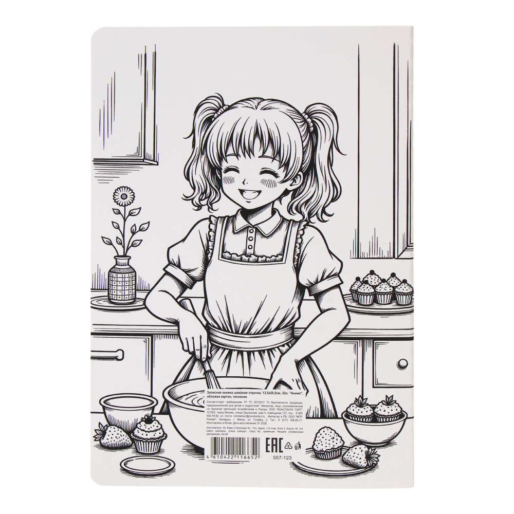 Записная книжка швейная строчка, 13,5х20,5см, 32л, "Аниме", обложка картон, тиснение, 4 дизайна, арт.№ 557-123