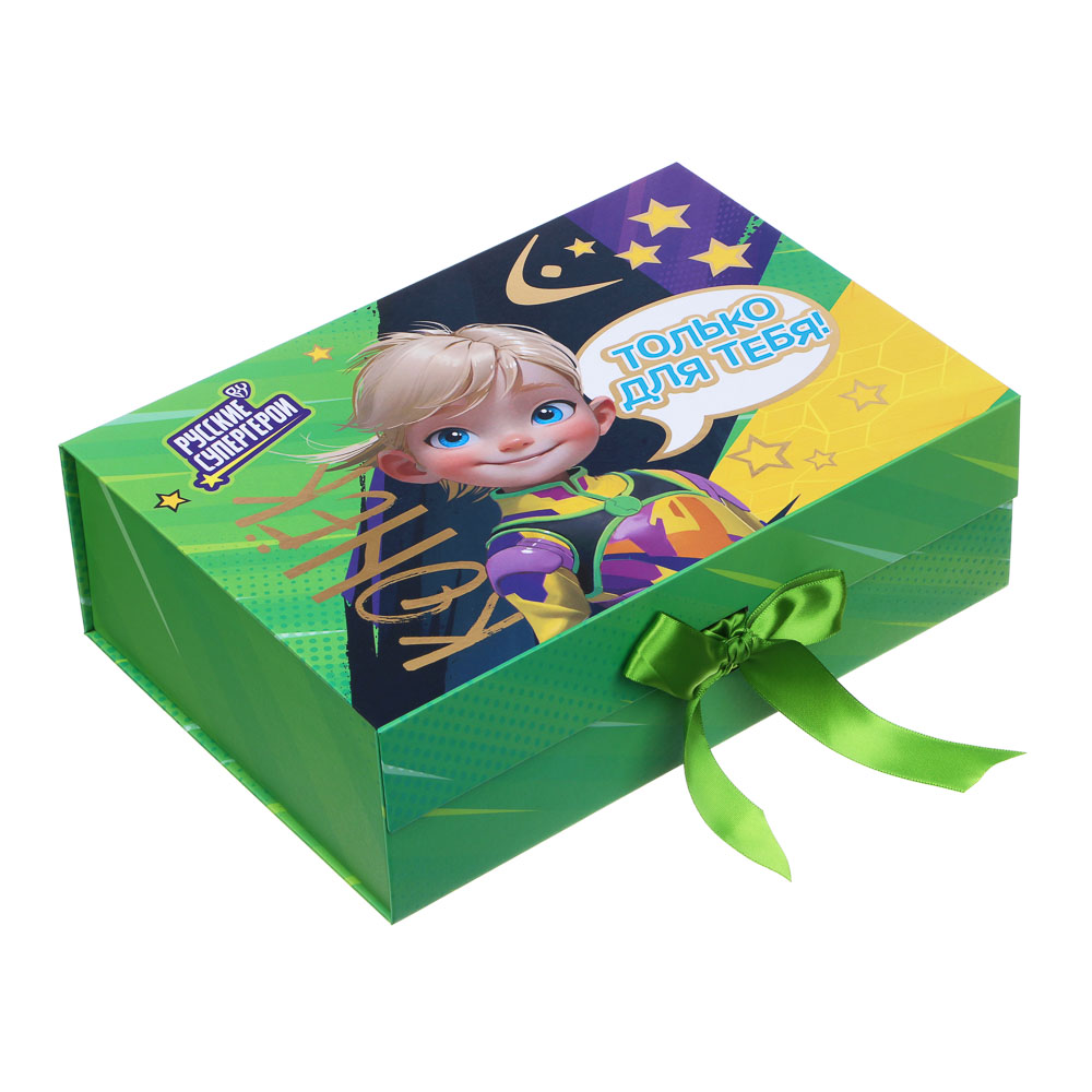 BY Коробка подарочная складная с лентой, тиснение фольгой, 28x20x9см, Конек, арт.№ 207-056