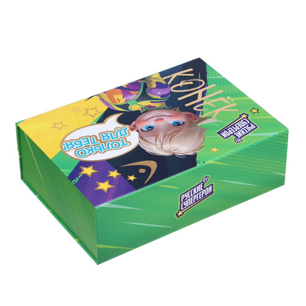 BY Коробка подарочная складная с лентой, тиснение фольгой, 28x20x9см, Конек, арт.№ 207-056