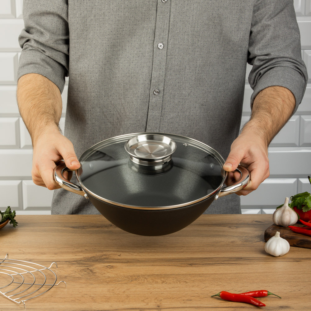 SATOSHI Казан чугун,26см,3л,антипр.покр,решетка,стекл.крыш,нейлон.лопатка,бамб.палочки,индукция, арт.№ 808-029