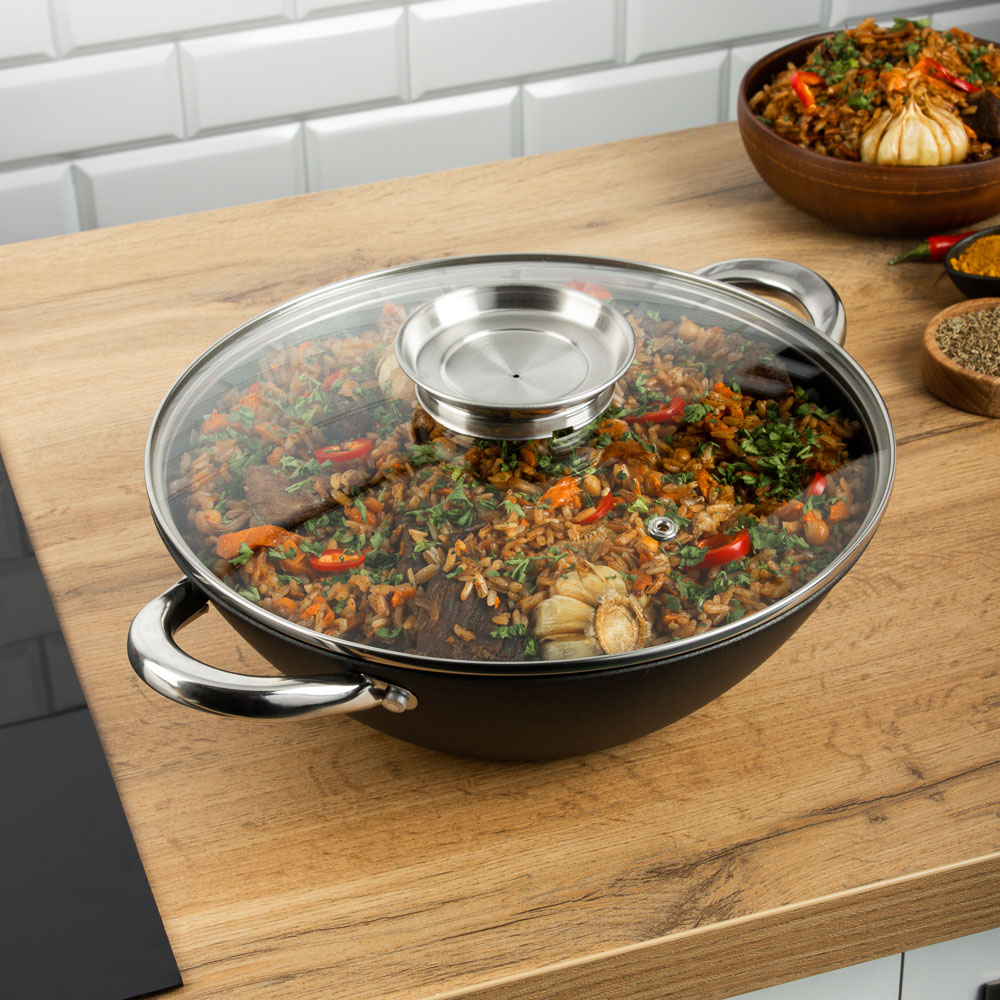 SATOSHI Казан чугун,26см,3л,антипр.покр,решетка,стекл.крыш,нейлон.лопатка,бамб.палочки,индукция, арт.№ 808-029