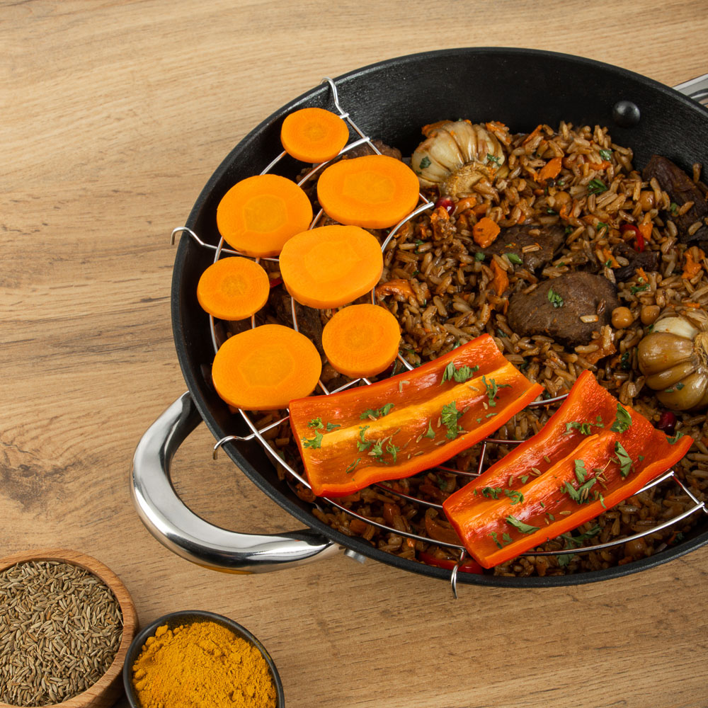 SATOSHI Казан чугун,26см,3л,антипр.покр,решетка,стекл.крыш,нейлон.лопатка,бамб.палочки,индукция, арт.№ 808-029