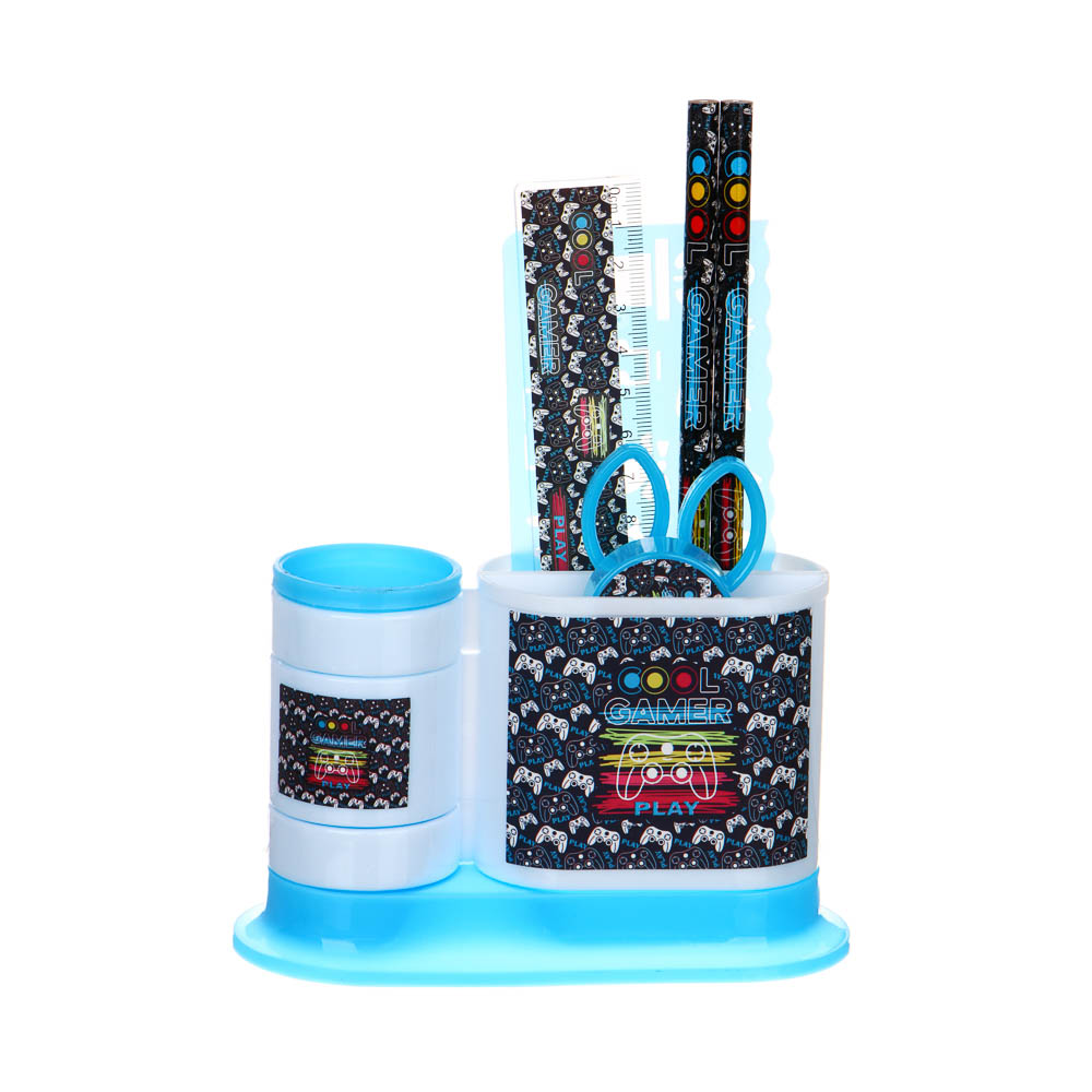 КУЛ ГЕЙМЕР Органайзер канц. 4 отд., 7 пр.:(ножн., 2 кар., точилка, трафарет, линейка, подст.), пл., арт.№ 234-051