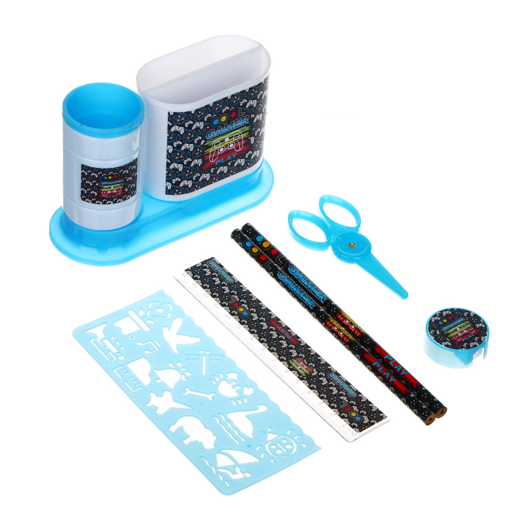 КУЛ ГЕЙМЕР Органайзер канц. 4 отд., 7 пр.:(ножн., 2 кар., точилка, трафарет, линейка, подст.), пл., арт.№ 234-051