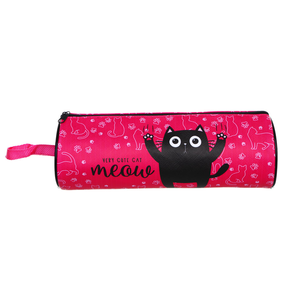 МИЛЫЙ КОТИК Пенал мягкий круглый, 21х7х7см, ПВХ, с ручкой, с антисминаемым вкладышем, арт.№ 238-366