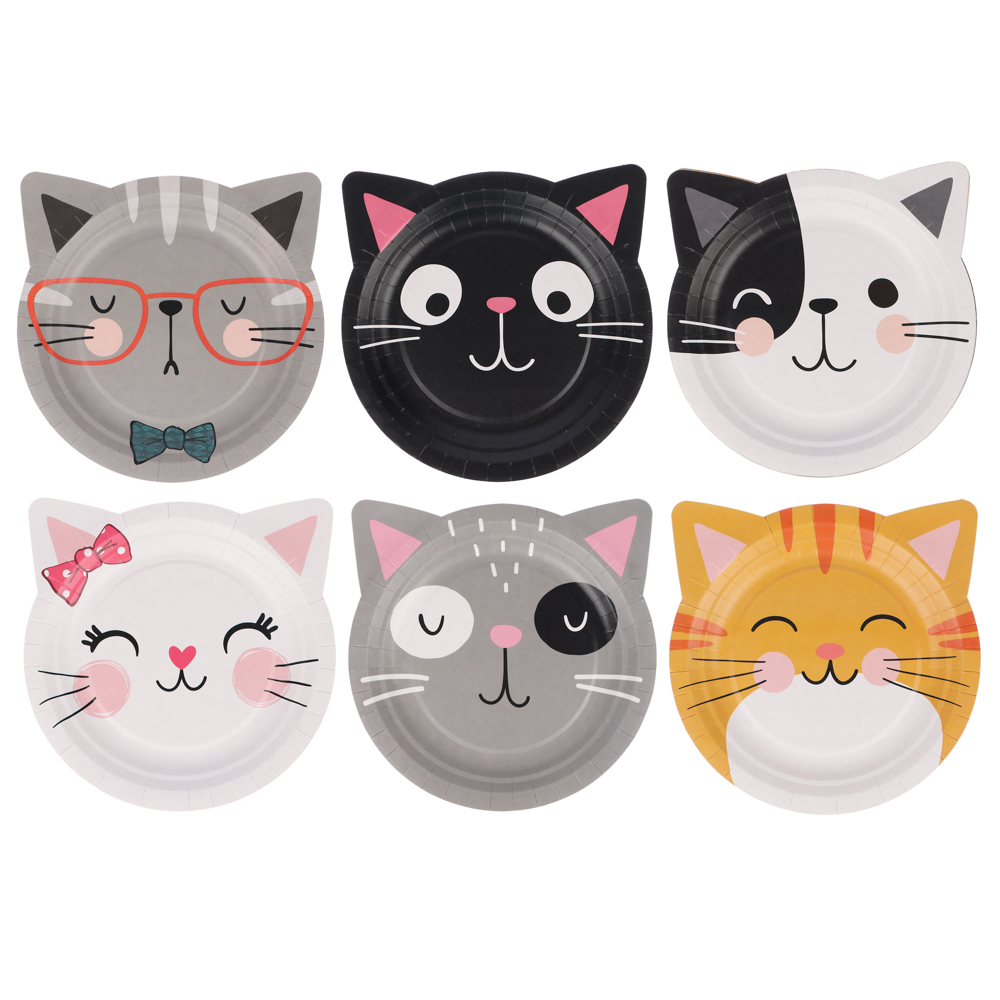 Набор бумажных тарелок Кошки с ушками, в т/у пленке, 6 шт d=180 мм, арт.№ 530-390