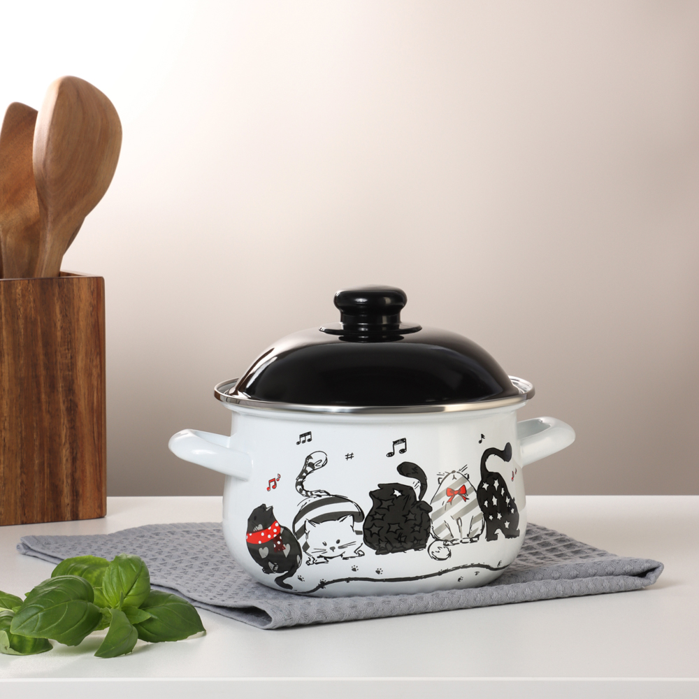 VETTA Хвостатые друзья Кастрюля эмалированная, 18см, 2,0л, индукция, арт.№ 894-541