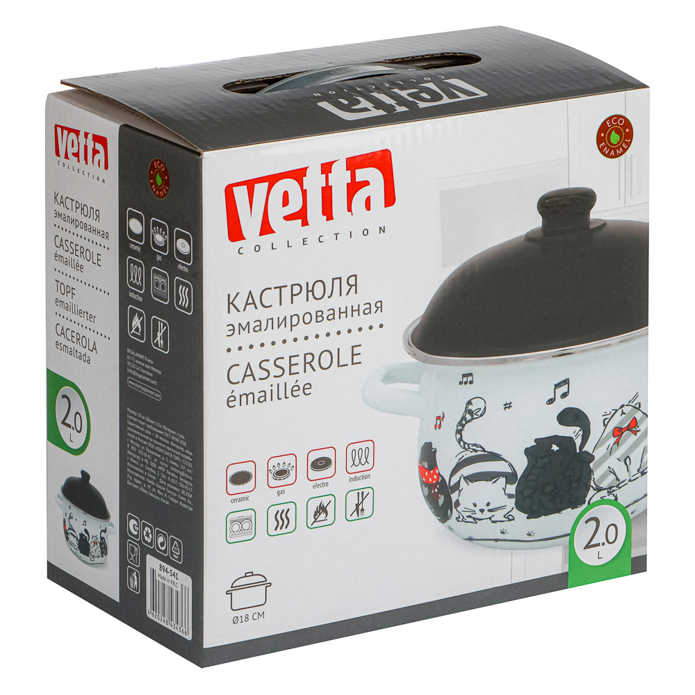 VETTA Хвостатые друзья Кастрюля эмалированная, 18см, 2,0л, индукция, арт.№ 894-541