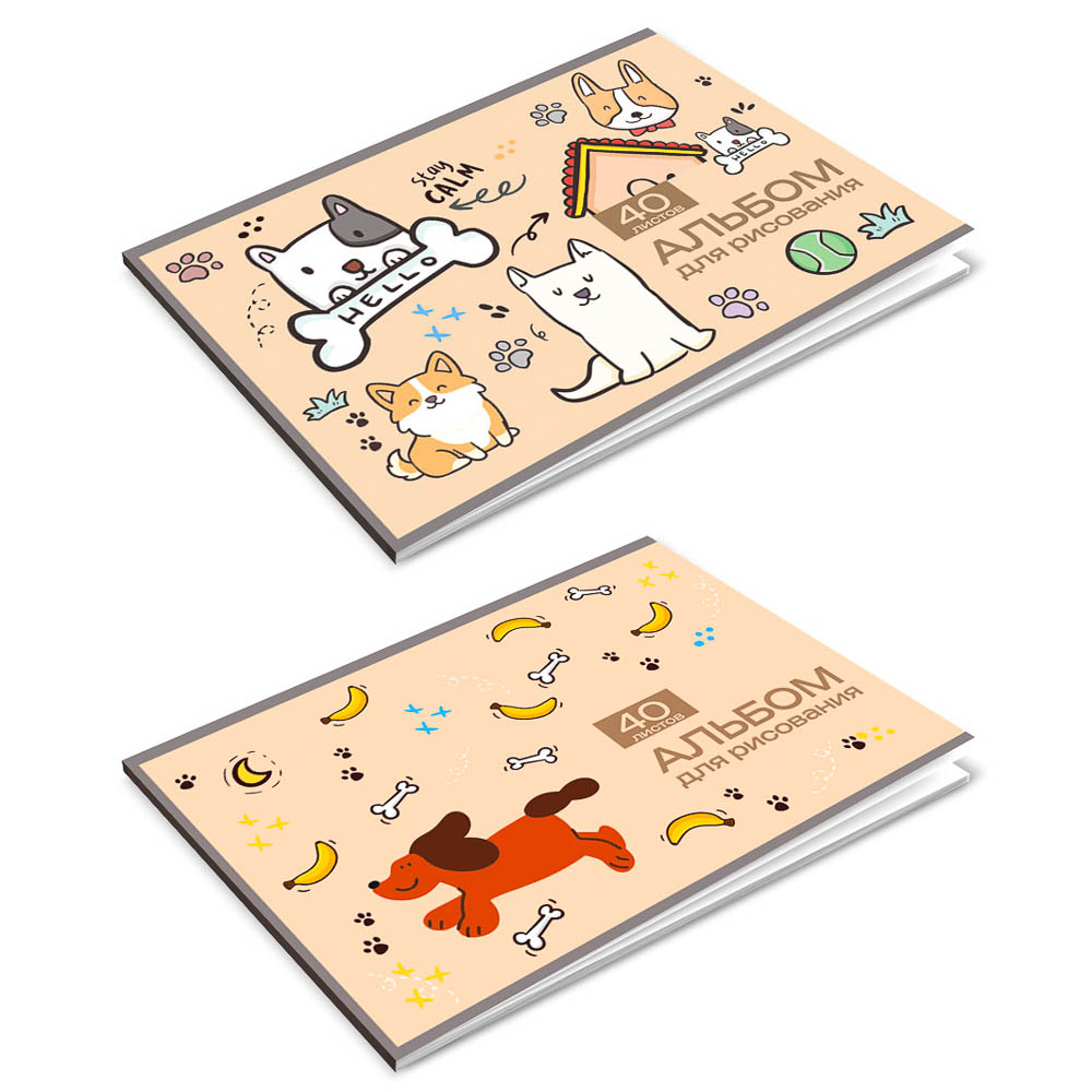 Альбом для рисования А4, 40 листов, обложка картон, скрепка "Минисо Стайл", 2 диз., арт.№ 524-332