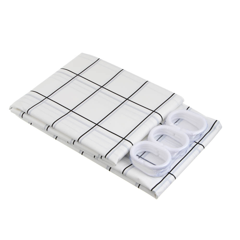 Шторка для ванной тм VETTA Квадро, ПЕВА 60г/м2, 180x200см, белый цвет, арт.№ 461-649