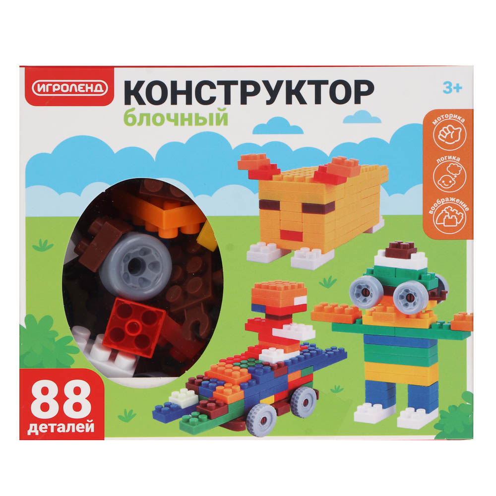 Конструктор блочный, ИГРОЛЕНД, 88 деталей, РР, арт.№ 891-349