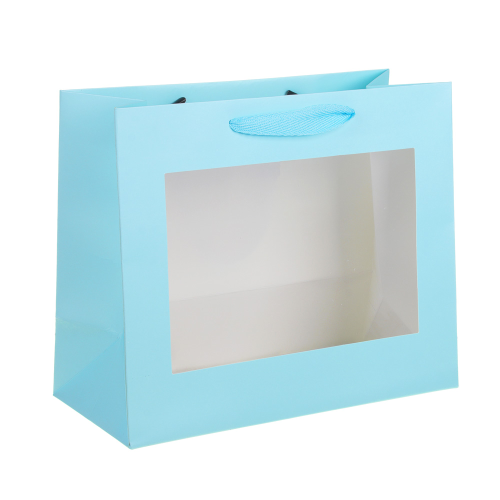 Пакет подарочный тм LADECOR, вскч бум., с ПВХ окном, М 24x20x11 см, 6цветов, арт.№ 507-188