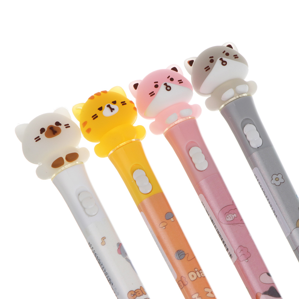 Ручка гелевая черная 0,5мм, с LED подсветкой "Котики", 4 вида, арт.№ 591-305