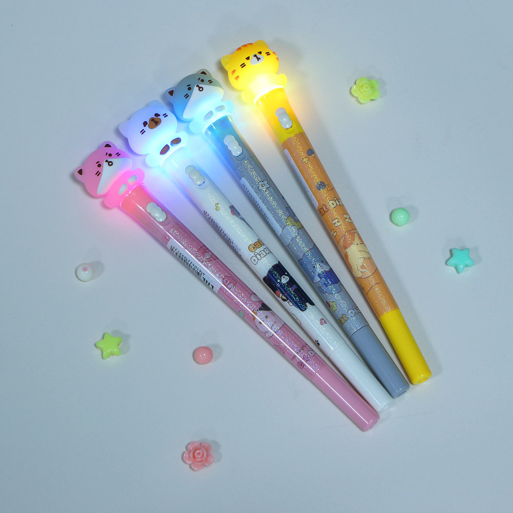 Ручка гелевая черная 0,5мм, с LED подсветкой "Котики", 4 вида, арт.№ 591-305