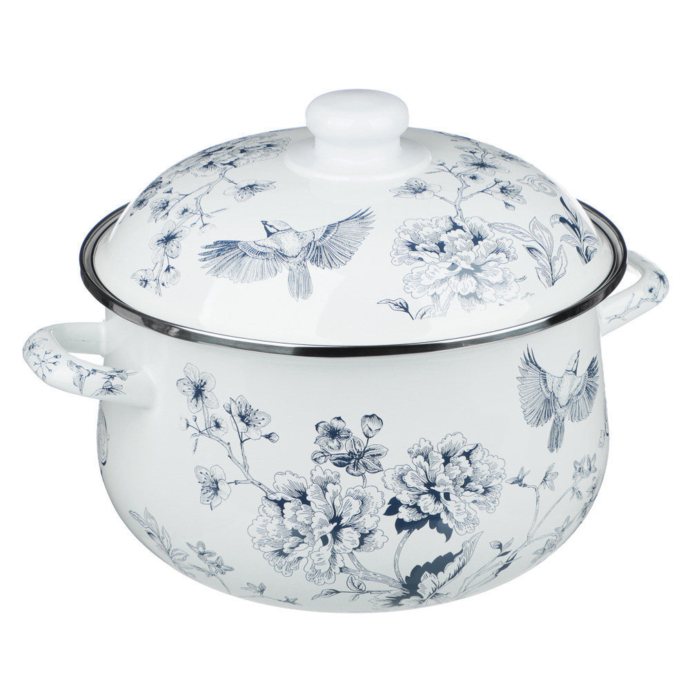 Кастрюля эмалированная тм VETTA Флорал, 24см, 5л, индукция, арт.№ 894-572