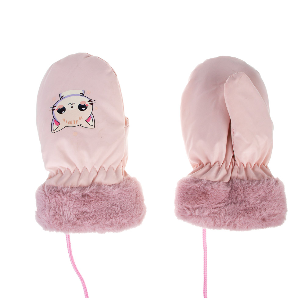 GALANTE Рукавицы детские на флисе на веревке, р.12, 100% полиэстер, разноцветные, ОЗ25-38, арт.№ 363-454