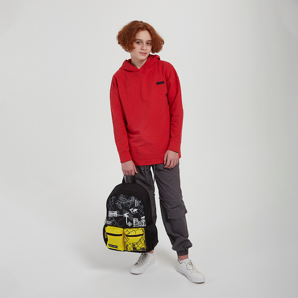 Рюкзак подростковый 40х30х15см, 1 отд., 5 карманов (1 на спинке), нашивка, ПЭ, "Город", арт.№ 555-024