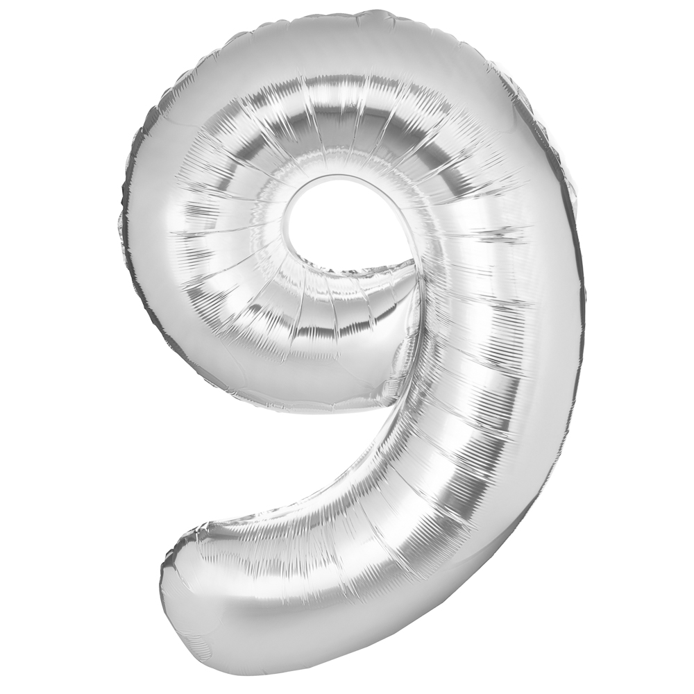 Шар воздушный Цифра "9", серебристый, фольга, 40'/101 см, арт.№ 518-315