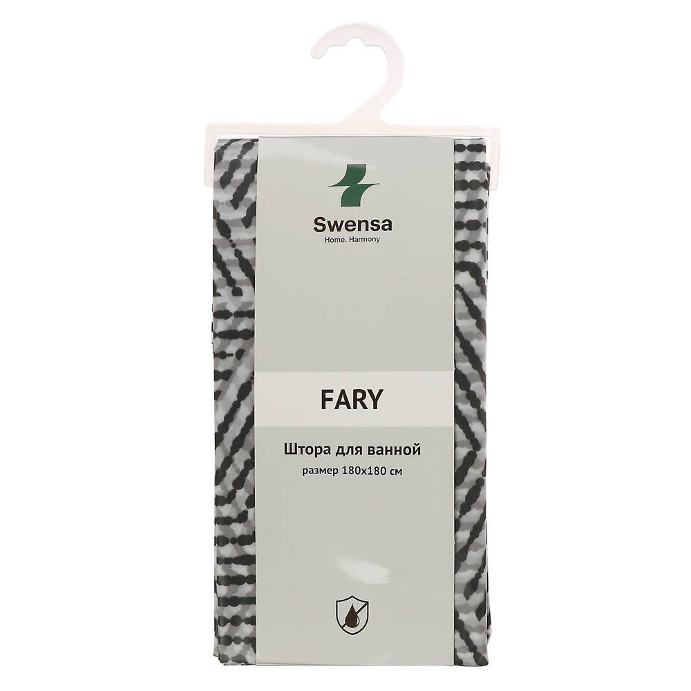 Штора для ванной 180x180см FARY, белый/чёрный, ПЕВА, SWC-55-15, арт.№ 461-660