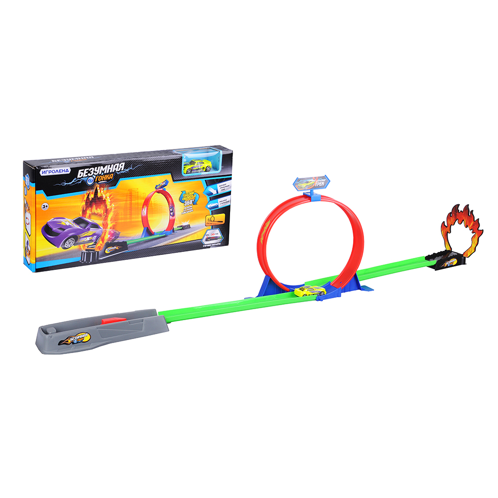 ИГРОЛЕНД Автотрек "Безумная гонка" с мертвой петлей, 1 машинка, ABS, 20,4х42,6х5,5см, арт.№ 276-087