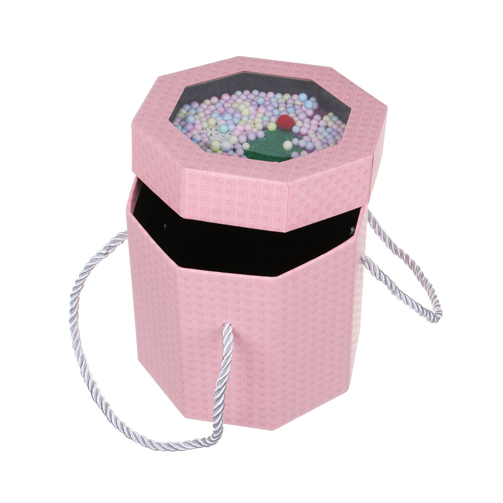 СНОУ БУМ Коробка подарочная бархатная, с ПВХ окном и декором внутри, 13x13x12,8 см, 4 цвета, арт 2, арт.№ 369-594